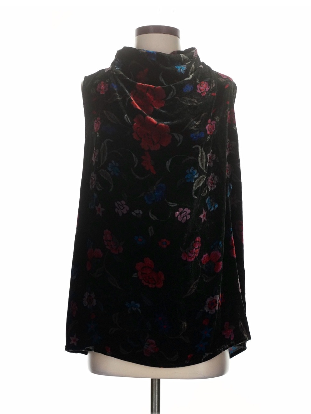 Johnny Was Black Velvet Floral Cowl Neck Top XS